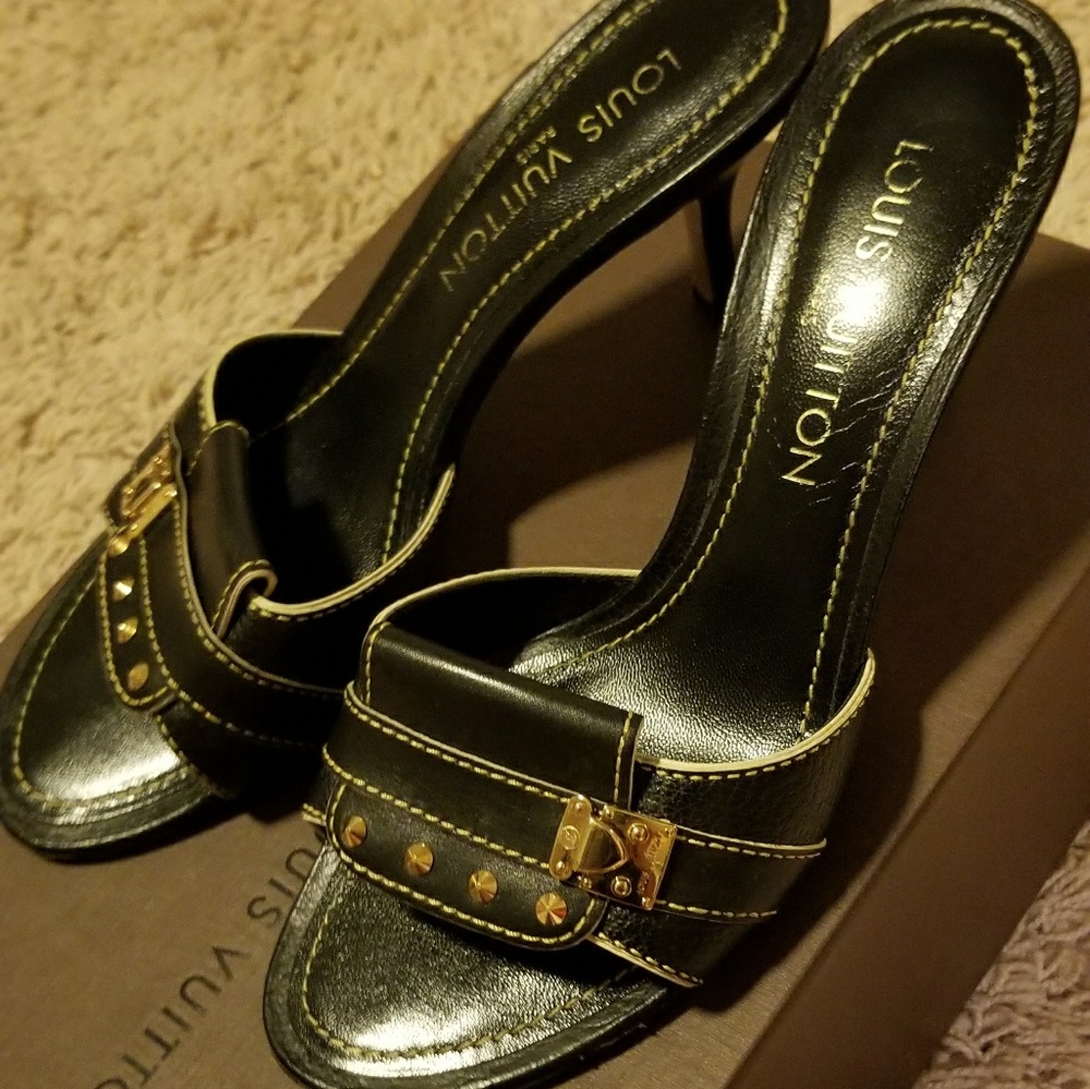 Auth LV black and gold heels